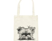 Brussels Griffon on Paws Dog Art Tote - Organic Cotton Grocery Market Bag