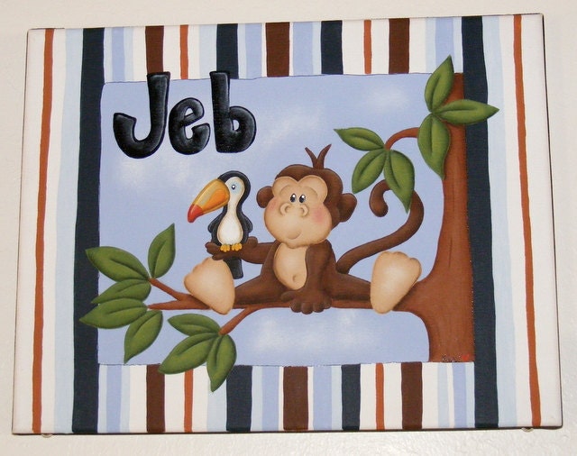Custom HandPainted Personalized Boy Monkey Canvas