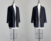 Black Jacket 1990s Vintage Simple Black Slouchy Blazer Coat