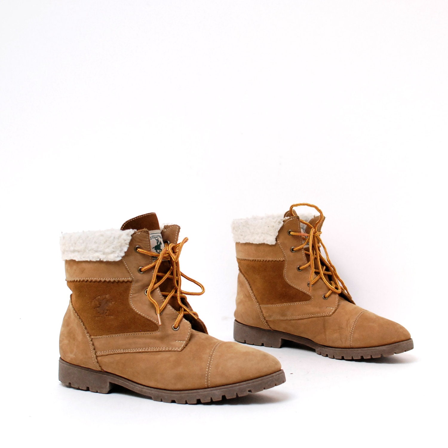 size 10 SHEARLING tan leather 80s 90s OUTDOORS rustic ankle boots on reserve for bellanorbert