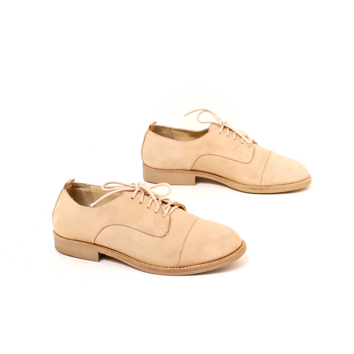 size 6 NUBUCK tan leather 80s 90s OXFORD lace up shoes
