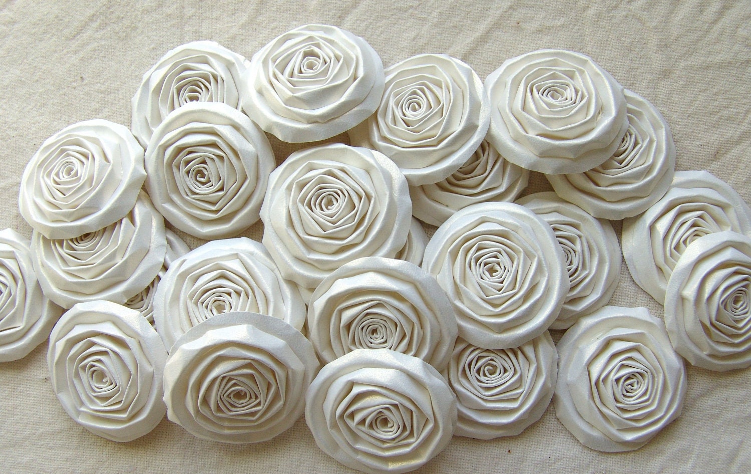 Pearl White wedding paper flowers decor set of 25 handmade roses shimmery decorations