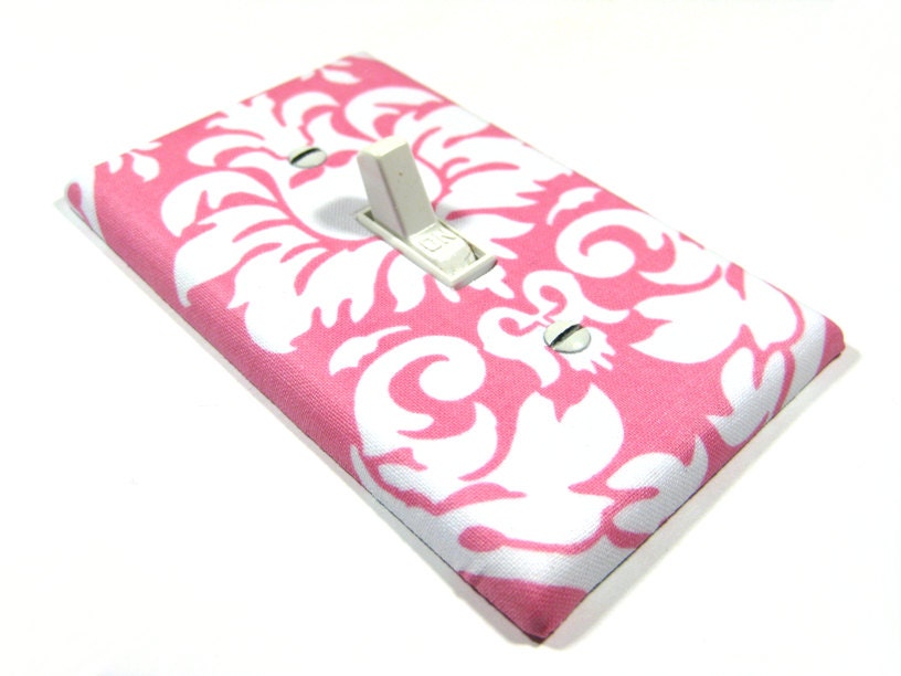 White and Pink Damask Light Switch Cover Cottage Chic Shabby Chic Home Decor Girls Nursery Switchplate Switch Plate