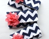Navy and Coral Pink Bridesmaid Clutch, Chevron Clutch Set of 3, Bridal Clutch Purse, Personalized Bridesmaid Gift