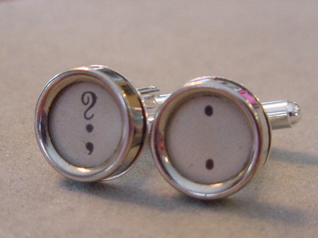 Vintage Typewriter key Cufflinks - QUESTION MARK COLON - Cream Glass keys Men's CuffLinks  Fathers Day Gift - typewriter key jewelry