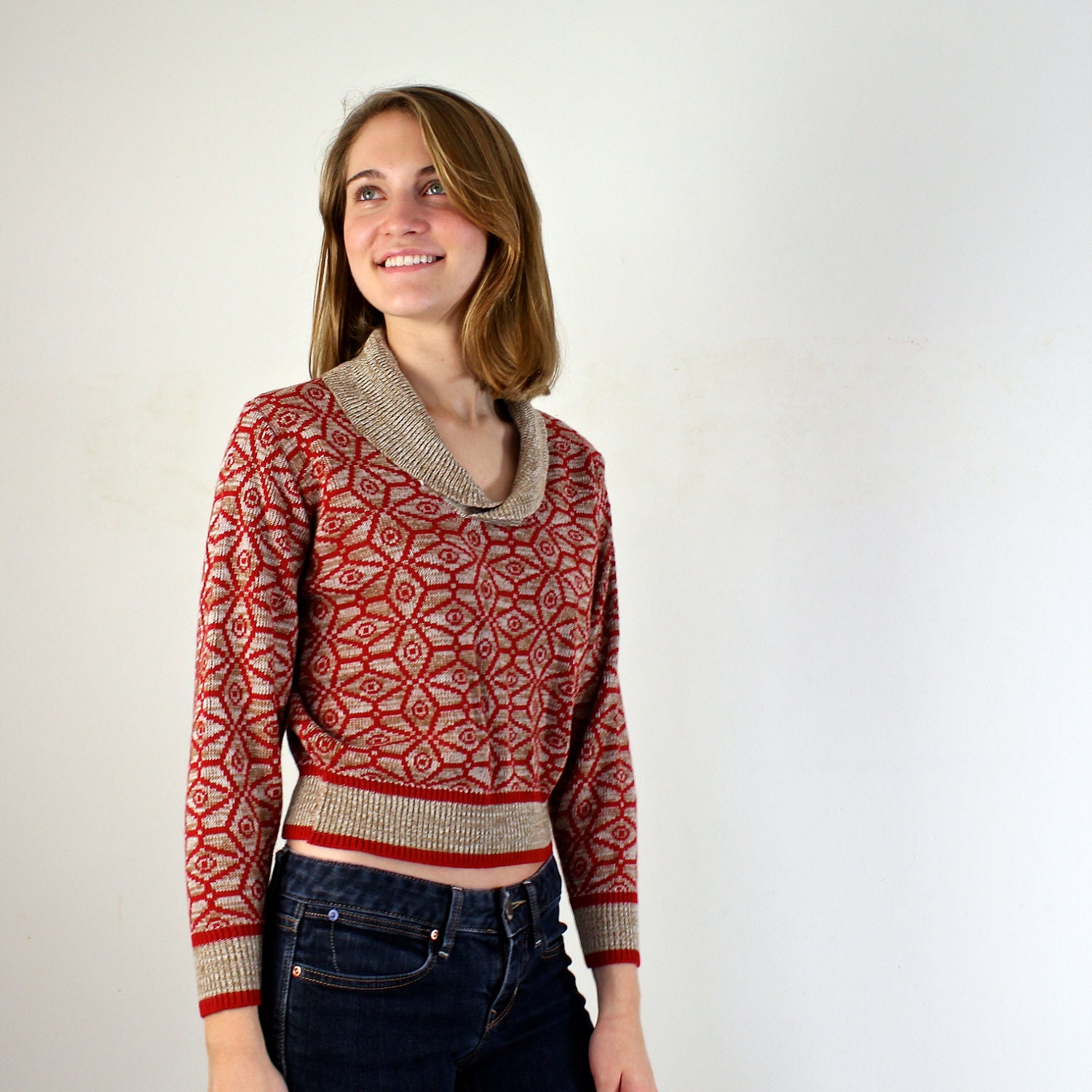 Tribal Sweater - Cropped Red Sweater