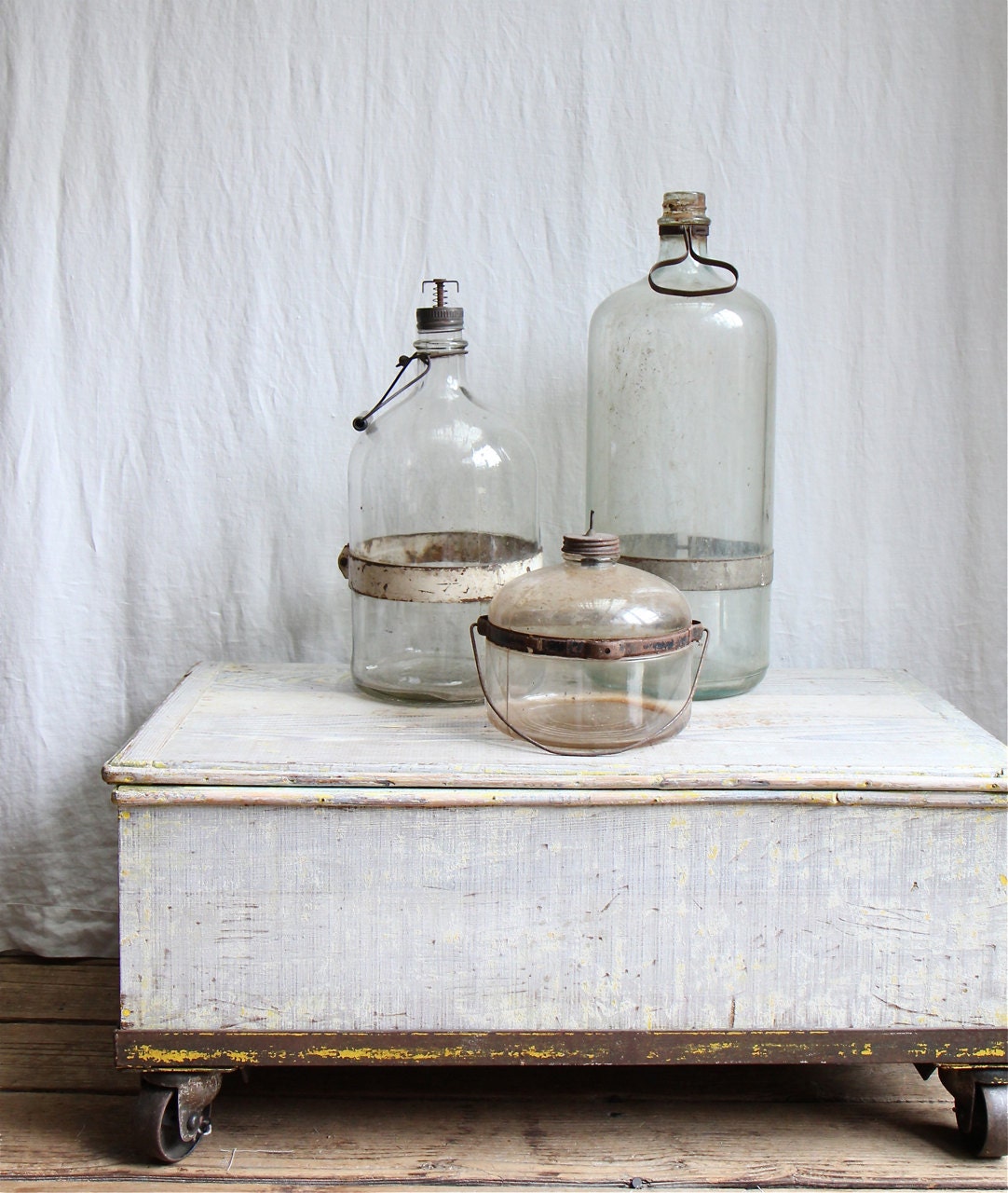 Antique Kerosene Bottle Collection, Glass Bottle, Industrial Decor