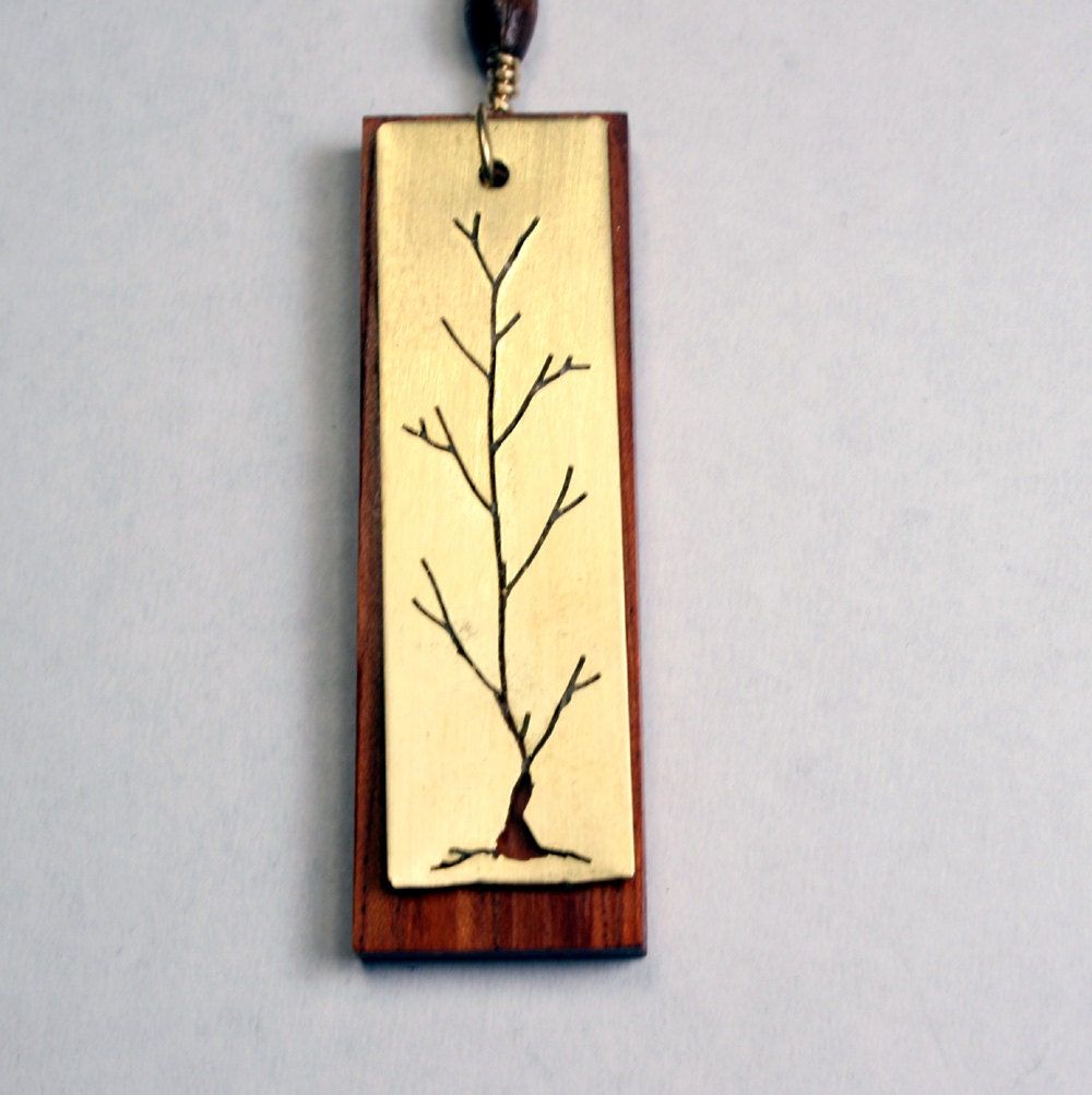 Tree Necklace, Woodland and Bohemian Handmade Necklace, wood and brass