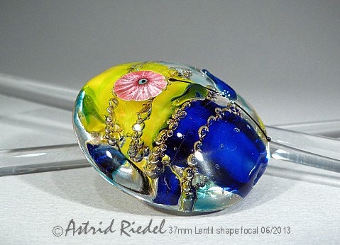 Silvery Bubbles- Art Glass 37mm Focal bead- lampwork by Astrid Riedel