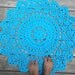 Turquoise Blue Cotton Crochet Doily Rug in 30" Circle Lacy Pattern Non Skid