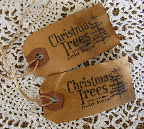 Items similar to Christmas Tags, Primitive Tags, Handmade, Gifts ...