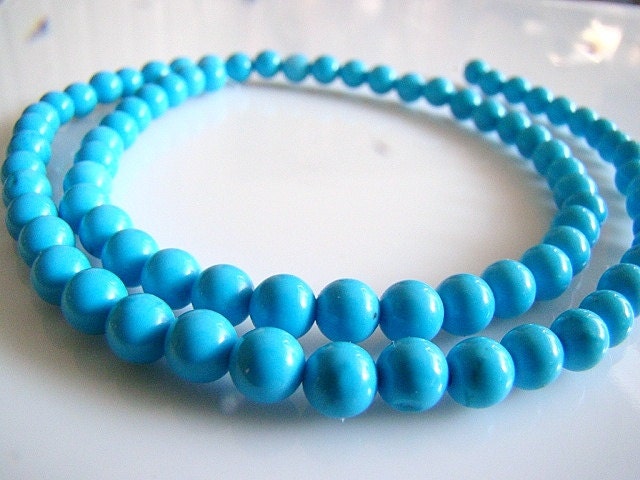 6mm---1/2 Strand---Genuine Sleeping Beauty Turquoise Smooth Round Beads