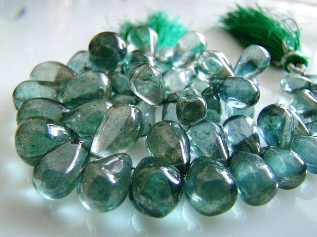 1/2 Strand---Teal Green Quartz Smooth Teardrop Briolettes