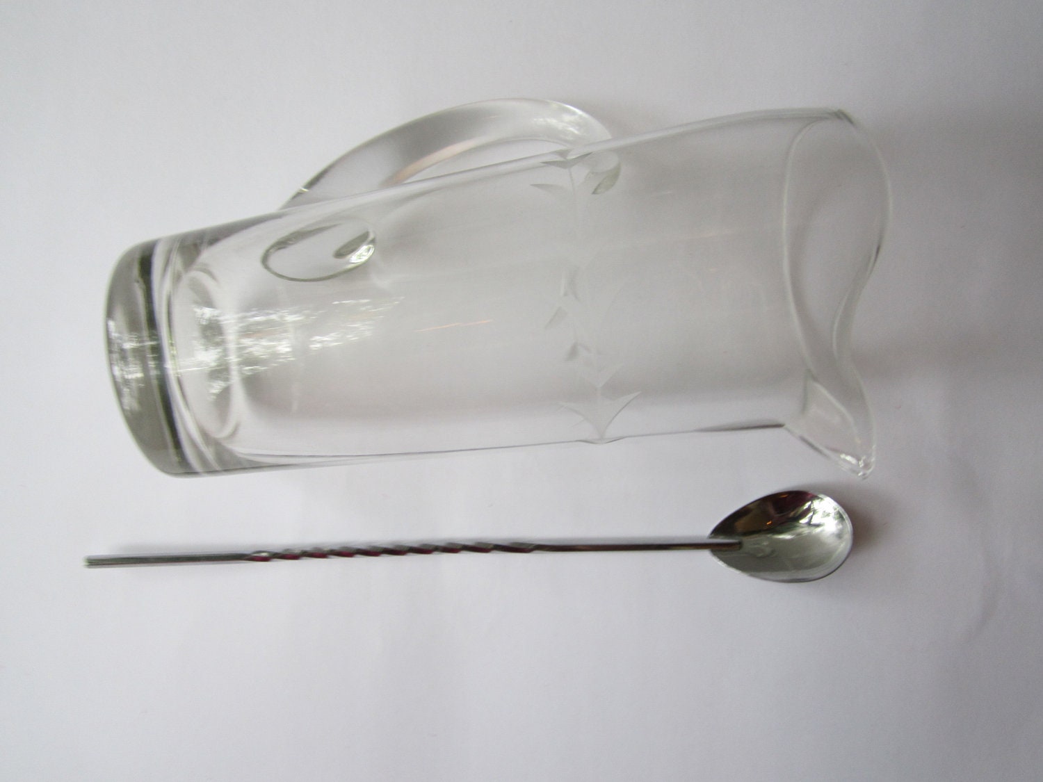 Mix and Pour Vintage Etched Martini Pitcher and Stirring Spoon