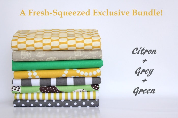 a fresh-squeezed exclusive half yard bundle (citron grey and green)--misc. designers--8 pieces--4 yards total