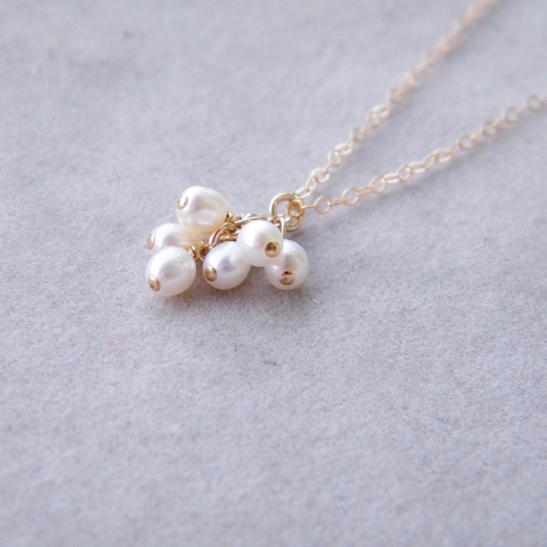 Pearl Cluster Necklace, Gold Filled Necklace, Bridesmaids Necklace, Bridesmaids gift