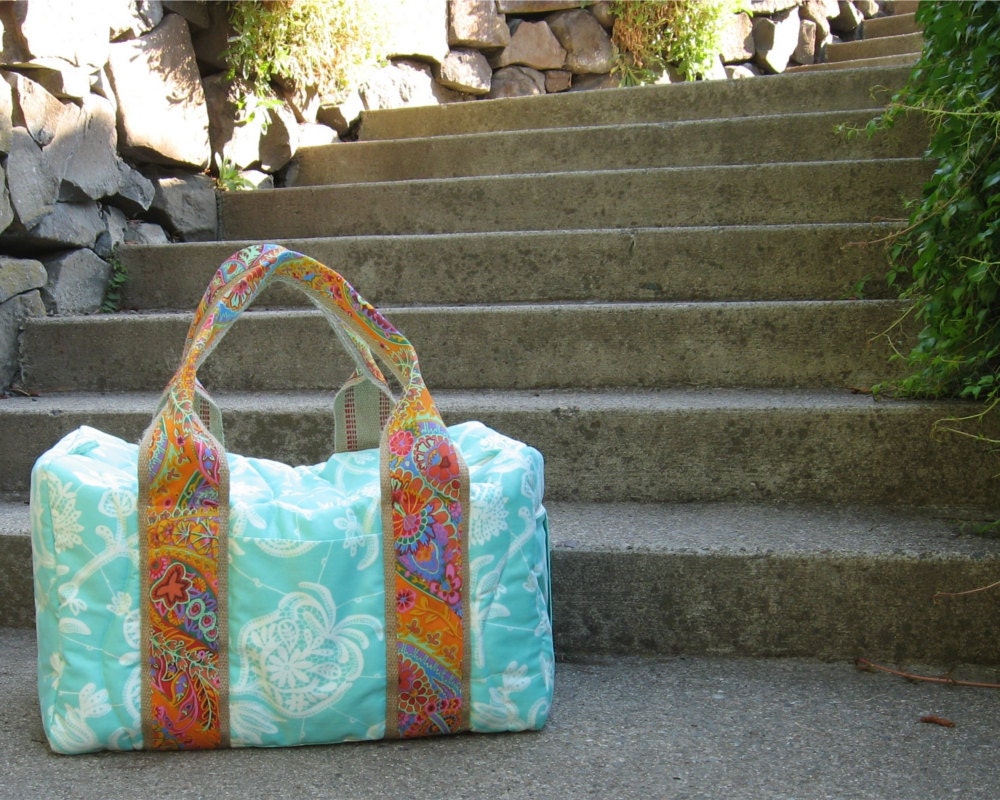 Travel Duffel Made to Order in Aqua and Orange Paisley