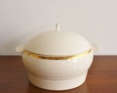Vintage Sebring Pottery white ceramic casserole dish with lid