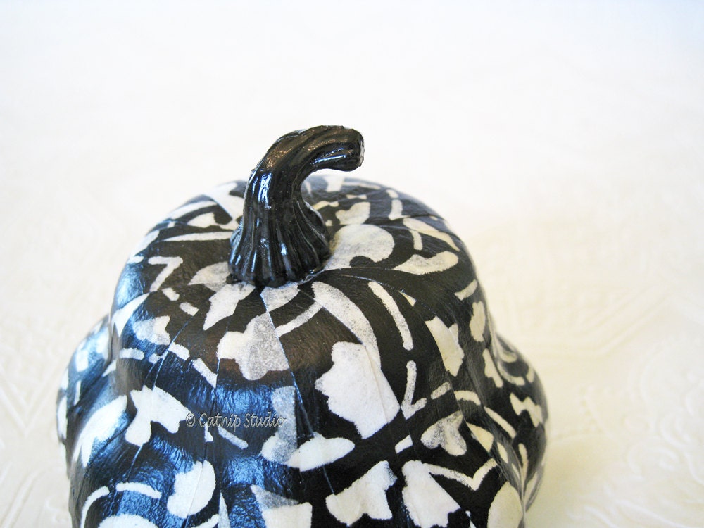 Pumpkin Ornament, Squash Ornament, Halloween Ornament, decoupage ornament, black and white, fall autumn thanksgiving halloween