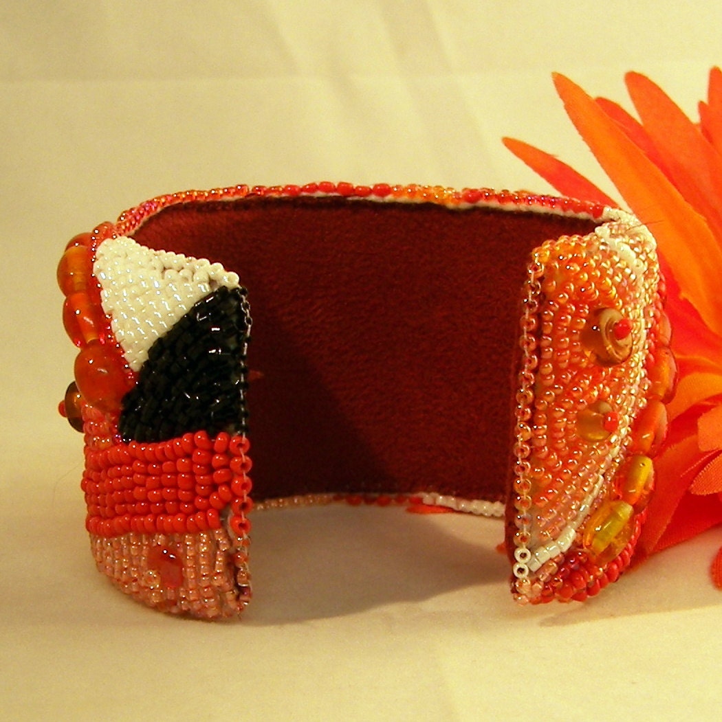 Tangerine Spice Bead Embroidered Cuff Bracelet