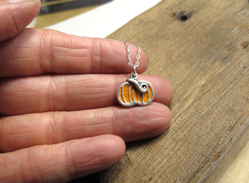 Pumpkin necklace - Thanksgiving jewelry - concrete, sterling silver Fall harvest pendant - made to order