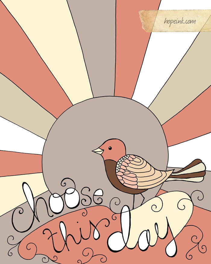 Choose This Day, Scripture Art Print, Retro Bird Illustration (16x20)