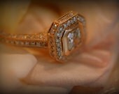 0.53ct VS2 Asscher cut Champagne diamond ring 14k rose gold