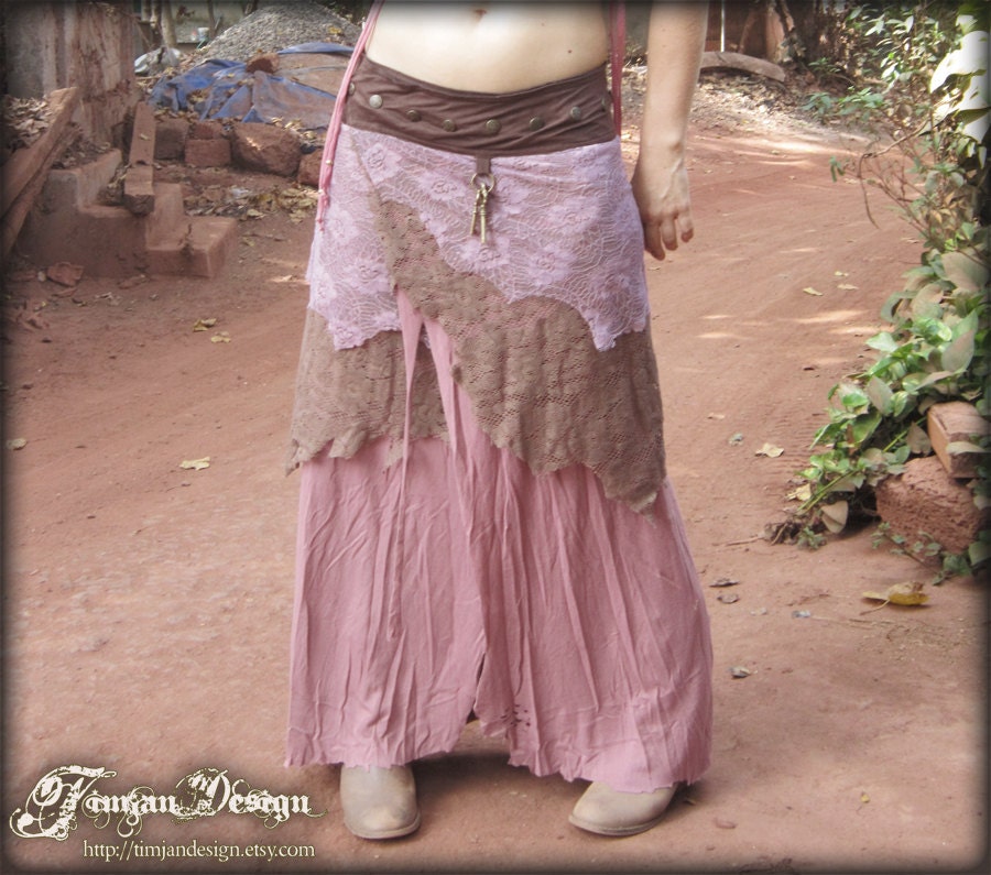 SALE.. PIXIE SKIRT - Long Organic Wrap around - Dusty rose mauve pink - Faery fairy fantasy costume