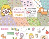 Digital Scrapbooking: Cute & Kawaii (130 embellishments -  kittens, puppies, owls, food, washi tape, girls, flowers)