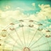 Ferris wheel photography, carnival photo, golden sunset puffy clouds, turquoise sky, wall art, teal gold turquoise print - 8x10 photograph