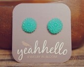 ice teal frost mini mum flower earrings by yeahhello