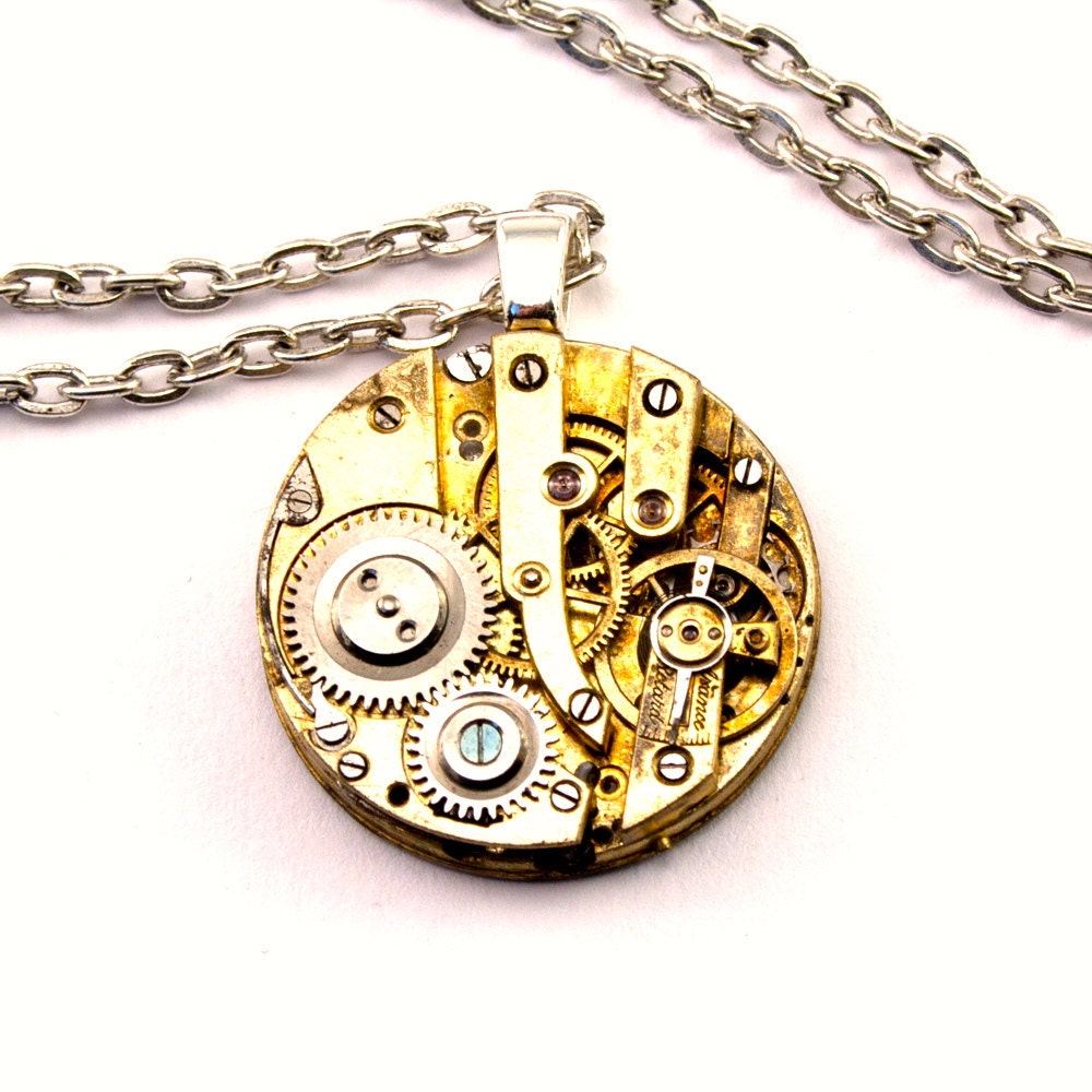 Steampunk Necklace - Stunning Golden toned Clockwork Pendant Design - PROMPTLY SHIPPED - Steampunk Jewelry By London Particulars