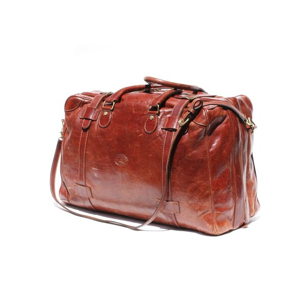 Vintage Italian Brown Leather Travel Bag