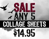 ANY 5 Collage Sheets - Bundle and Save. Choose from Retro, Steampunk, Goth, Pin-ups, Zombies, Rockabilly, Fantasy, Fairies & More