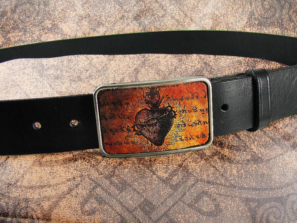 Belt Buckle - Sacred Heart - Leather Insert Belt Buckle