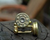 Bullet cufflinks fashioned from repurposed gold/brass Starline .44 magnum shell casings