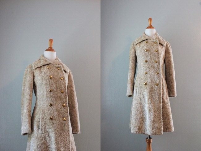 Vintage 60s Coat / 1960s Mod Military Coat / Double Breasted Coat