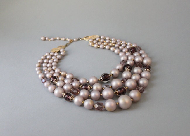 1960s Statement Necklace / Vintage 60s Multi Strand Beaded Necklace