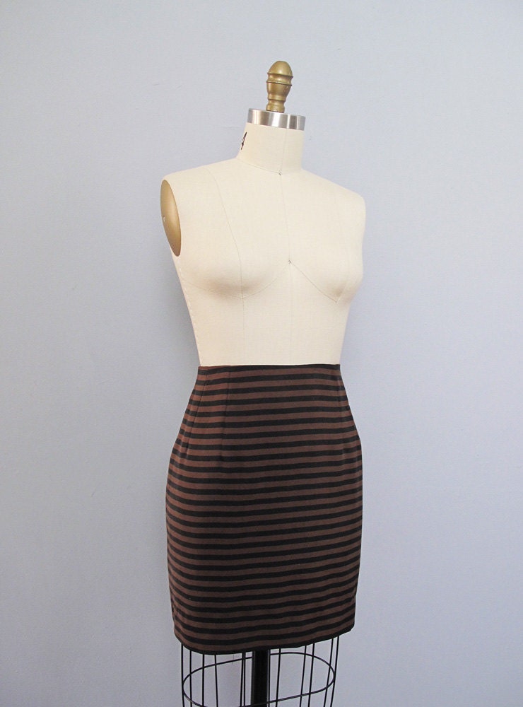 s a l e vintage SILK striped black - brown mini skirt M