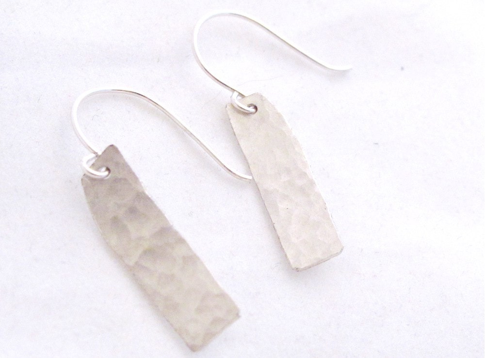 Sterling Silver Hammered Rectangle Drop Earrings
