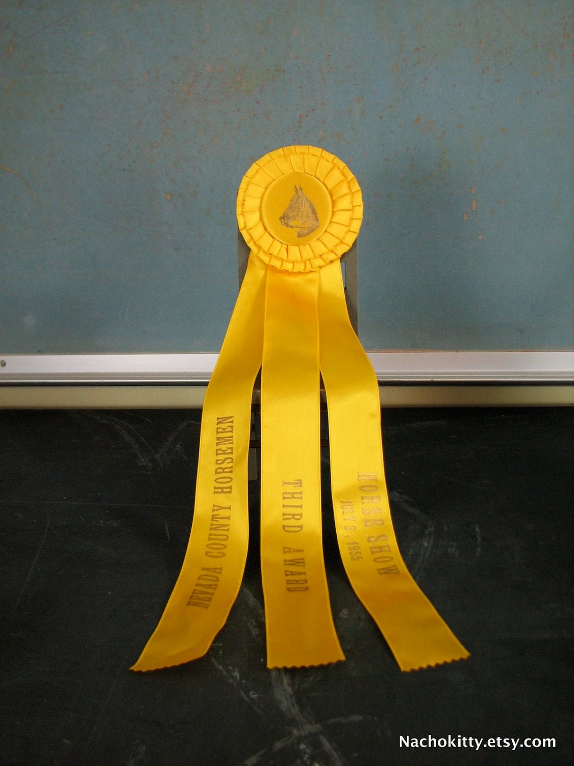 1955 Horse Show Ribbon Yellow Satin Third Place Nevada County