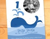 Whale Custom 1st Birthday Party Invitation Photo Card