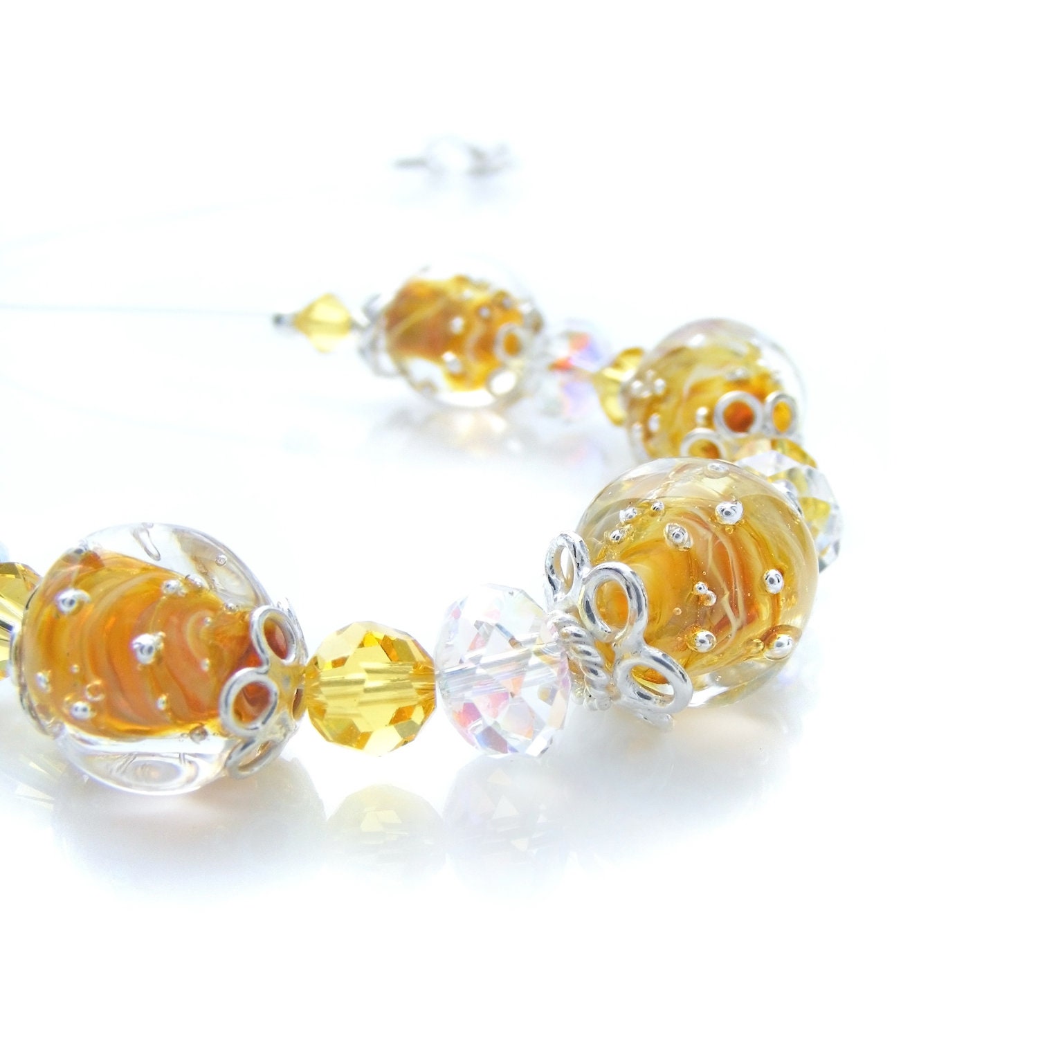 Bubbles Glass Beaded Necklace, Handcrafted Lampwork Glass & Sterling Silver, OOAK necklace, Handmade Beaded Jewelry