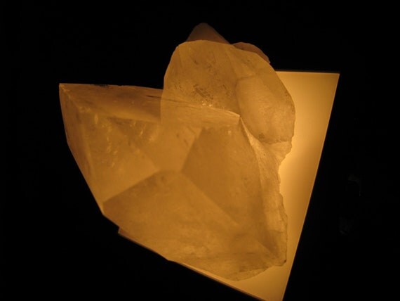 Glowing Large Flat Tab Quartz Crystal Cluster with Lamp Base Awesome Nightlight