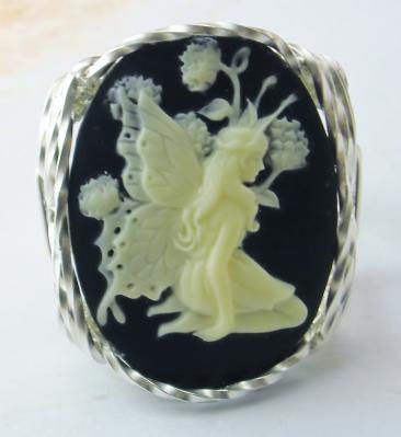 R540 Butterfly Fairy Cameo Ring Sterling Silver