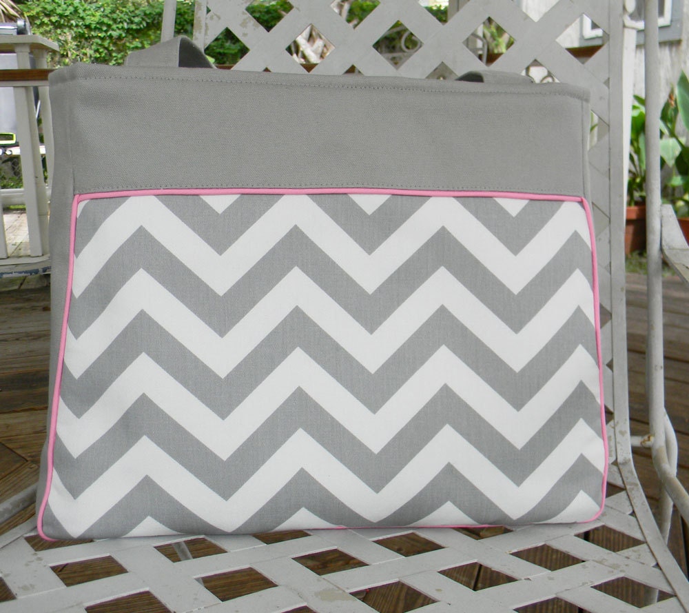 Laptop Bag  Diaper Bag with Top Zipper Closure in Gray Chevron or You can Choose your Fabric