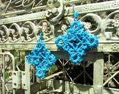 Lacy dangle earrings, turquoise light blue and swarovski crystal - ready to ship