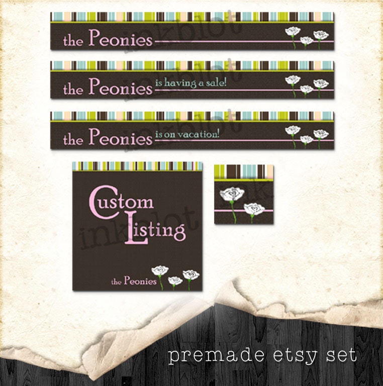the Peonies etsy set - Shop banner set