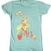 Women's bicycle tee shirt, The Jester with Two Cats, in a soft jade blue/green - S, M, L, XL
