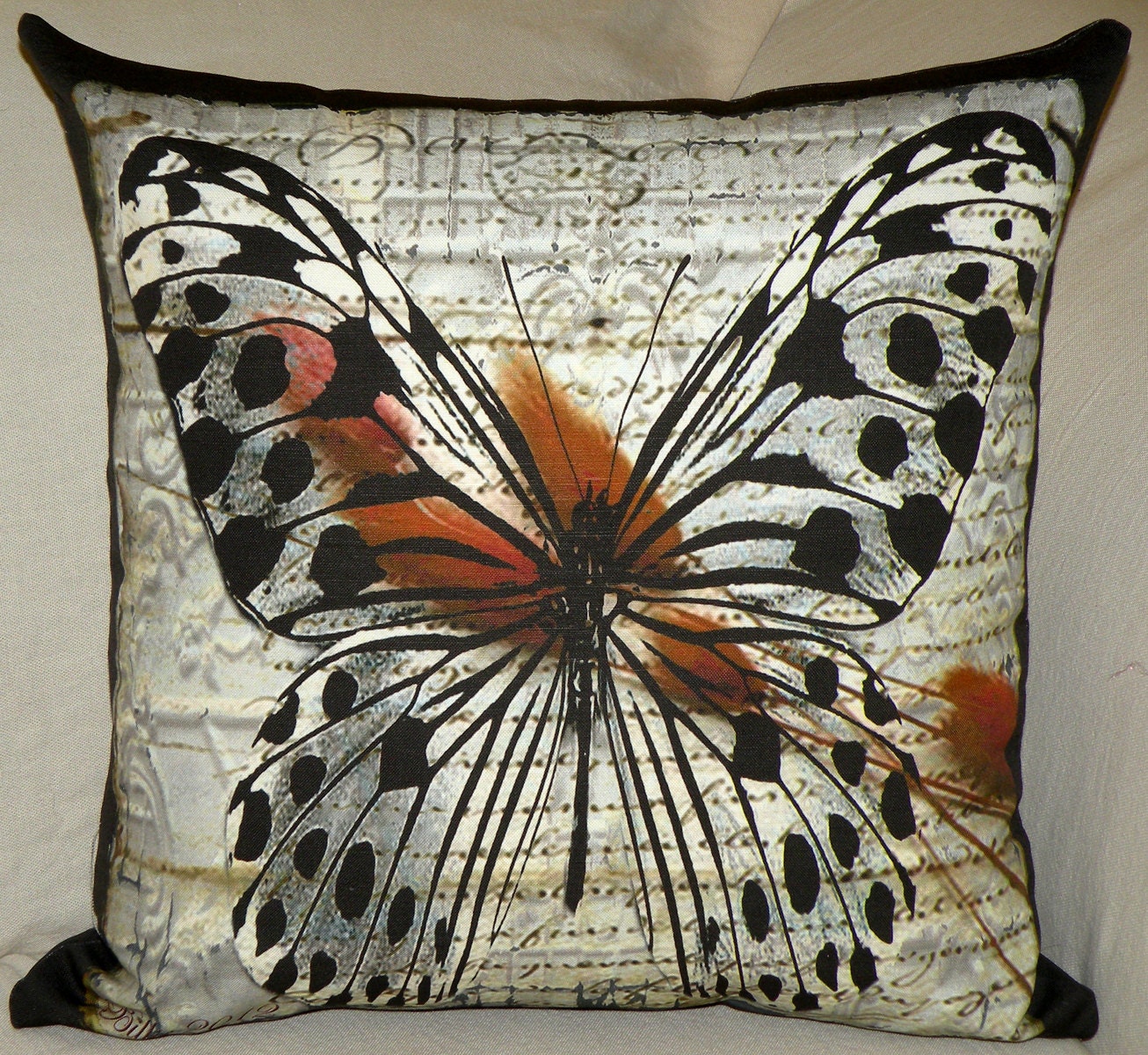 Designer  Pillow Cover - "Parchment Butterfly" - Hand Made - Fits 18x18 Insert - original design